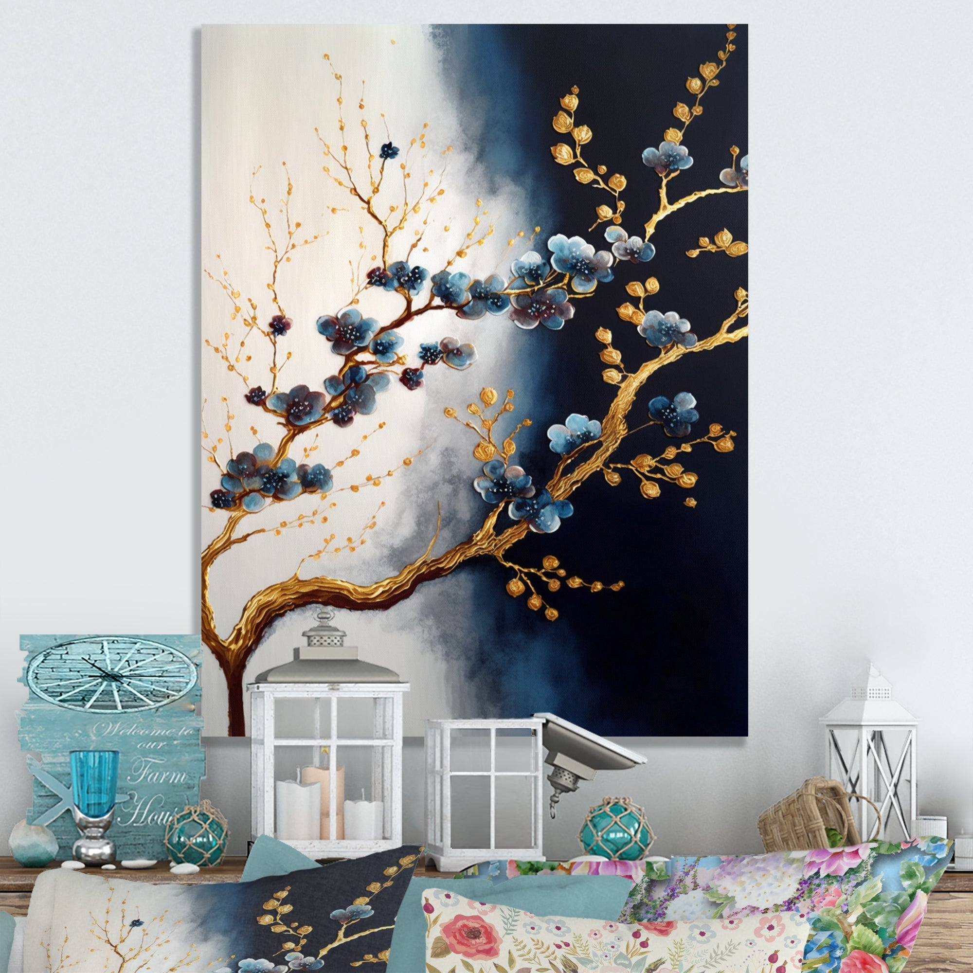 Blue Cherry Blossom Branch VI