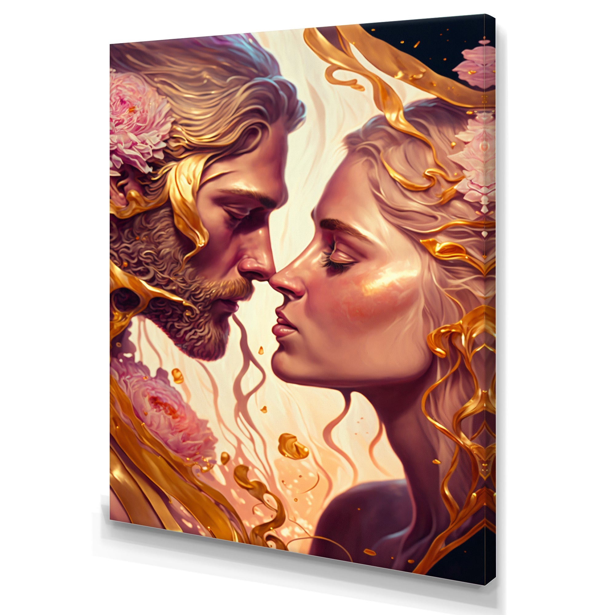 Gold And Pink Couple Kissing Art