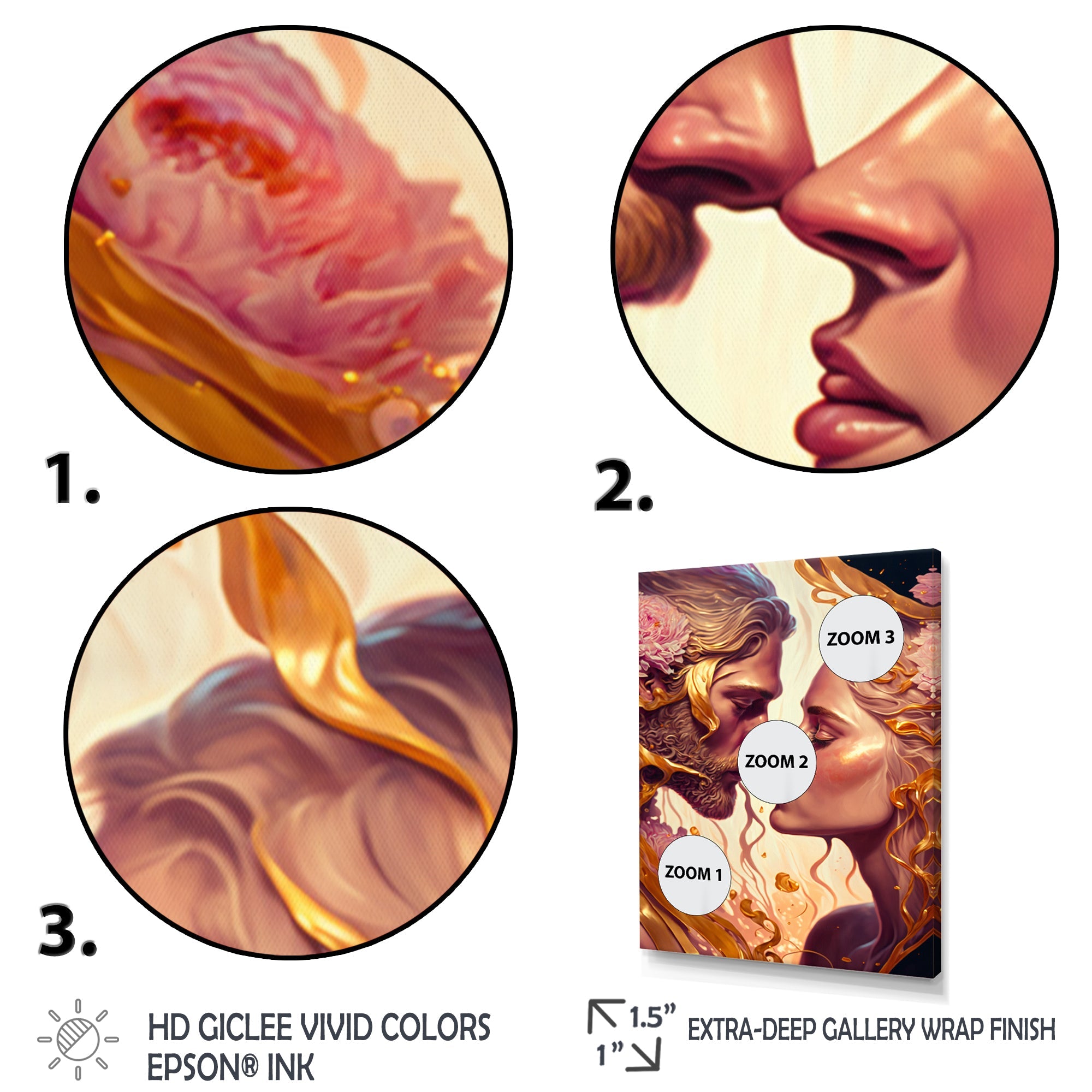 Gold And Pink Couple Kissing Art