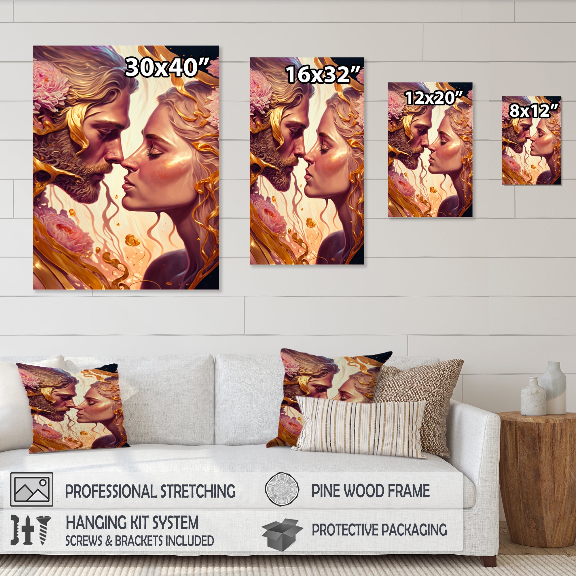 Gold And Pink Couple Kissing Art