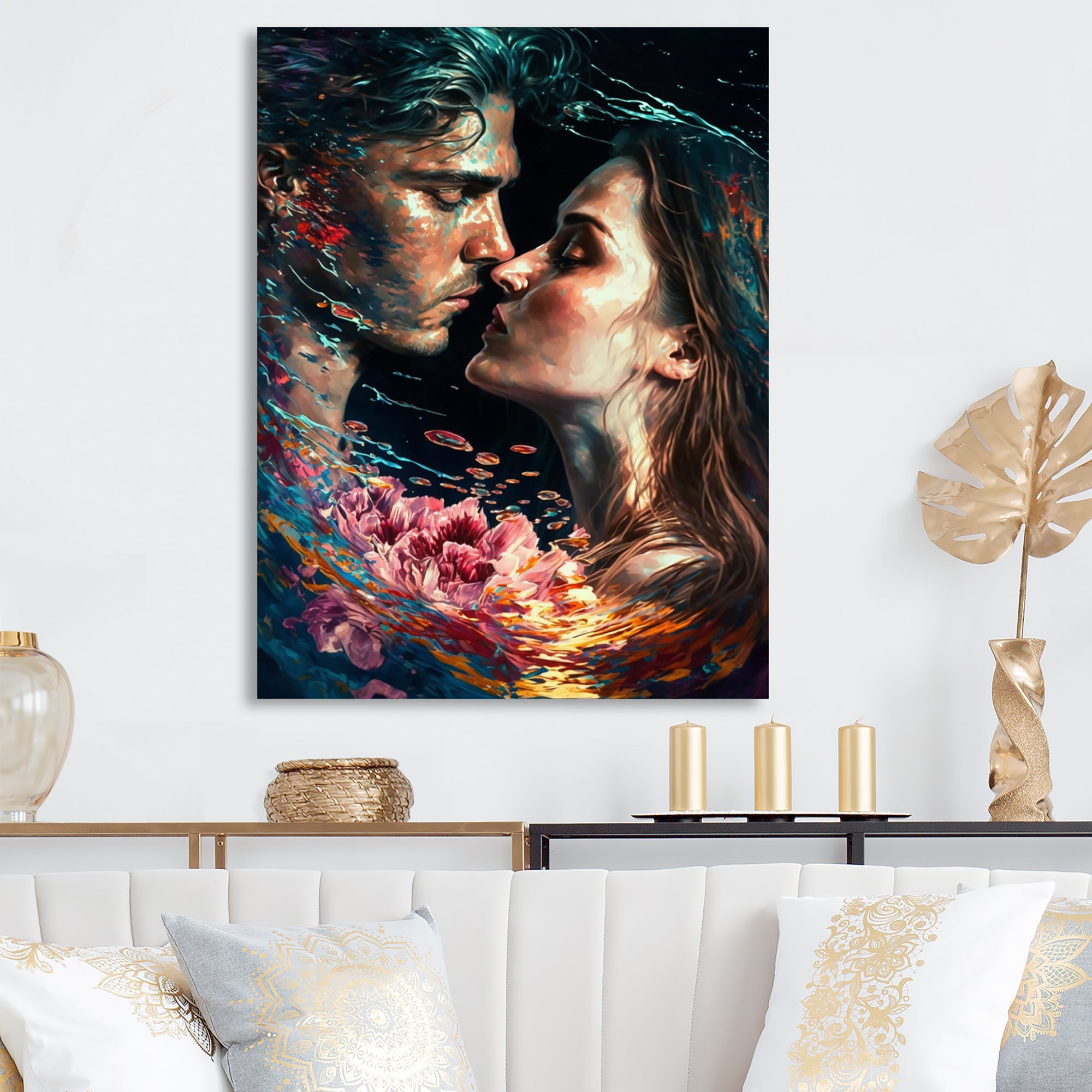 Loving Couple Kissing Floral Design II
