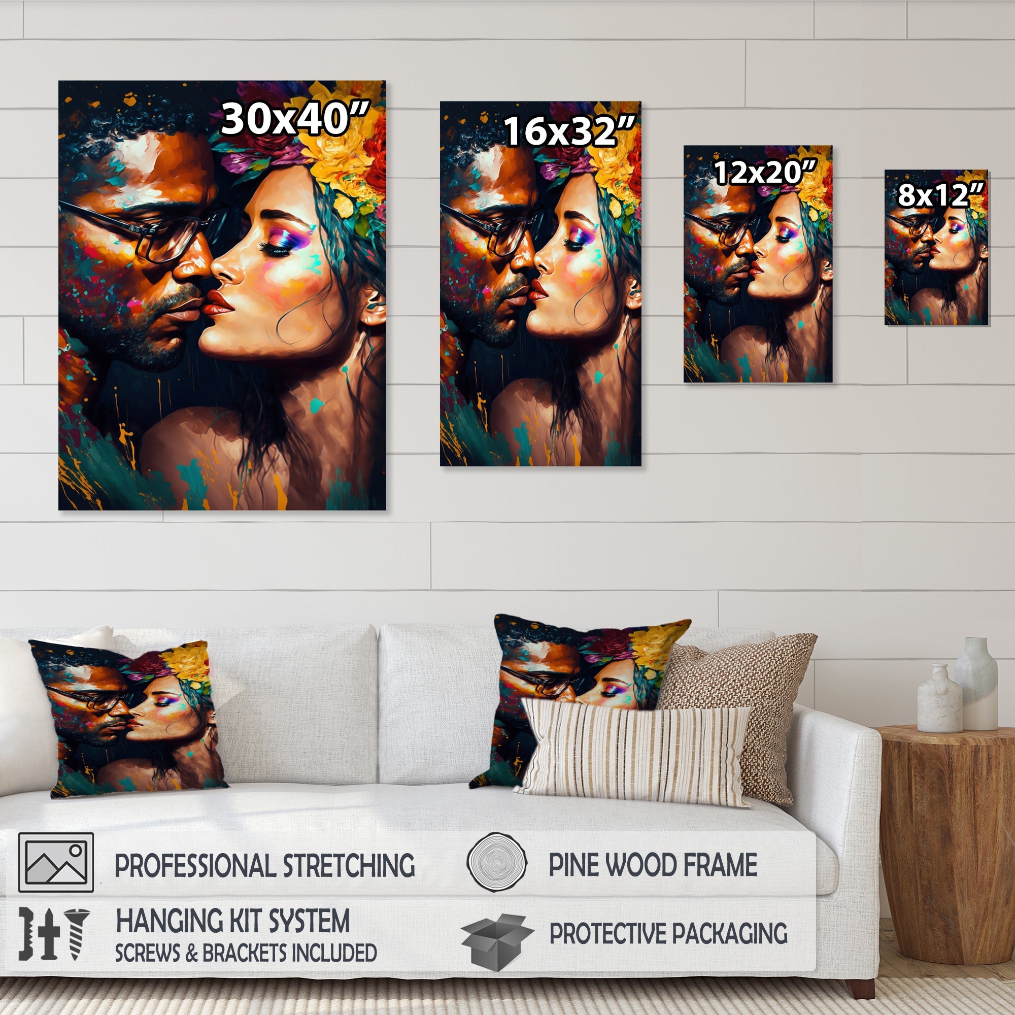 Loving Couple Kissing Floral Design VI