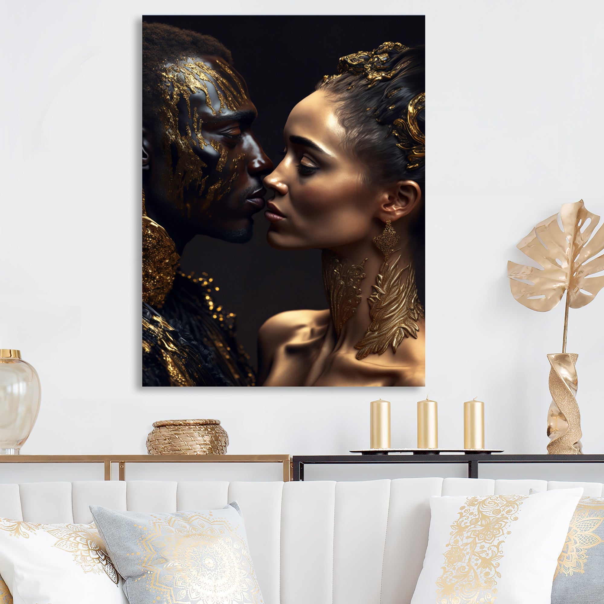 Gold African Amercian Couple Kissing