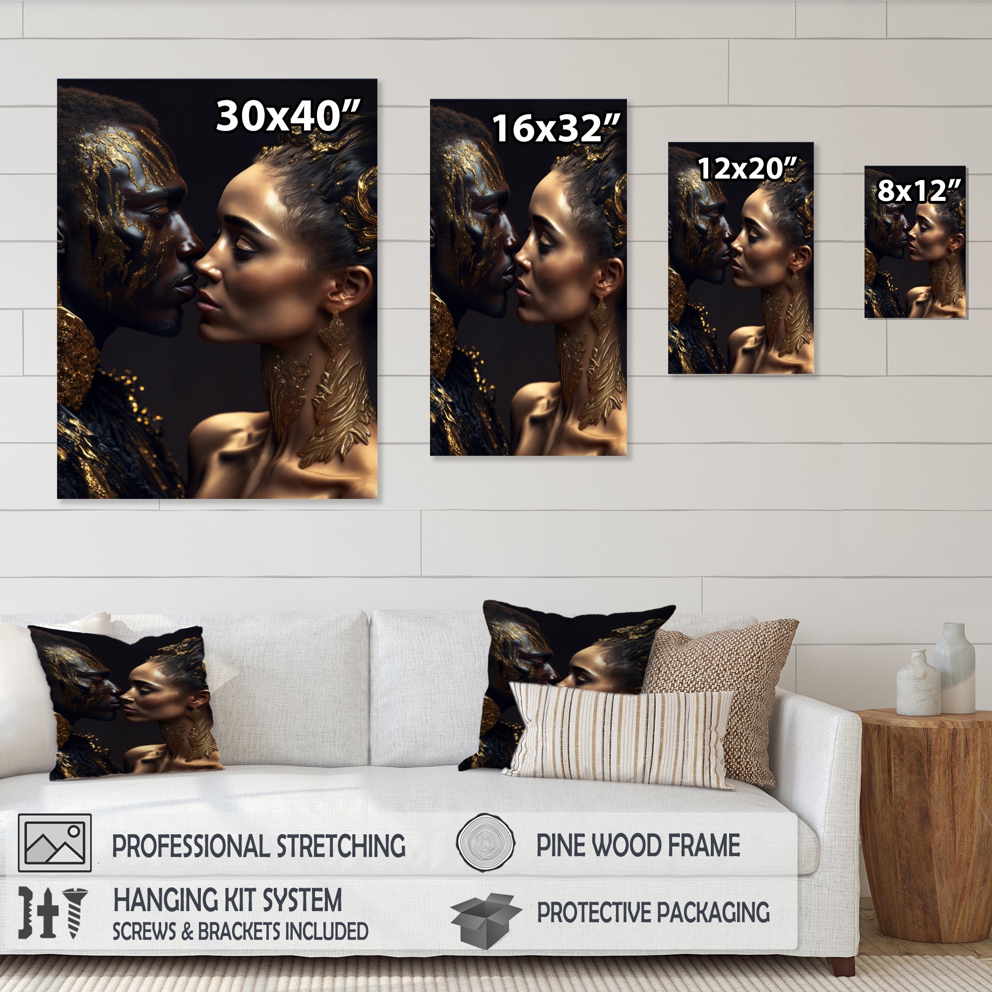 Gold African Amercian Couple Kissing