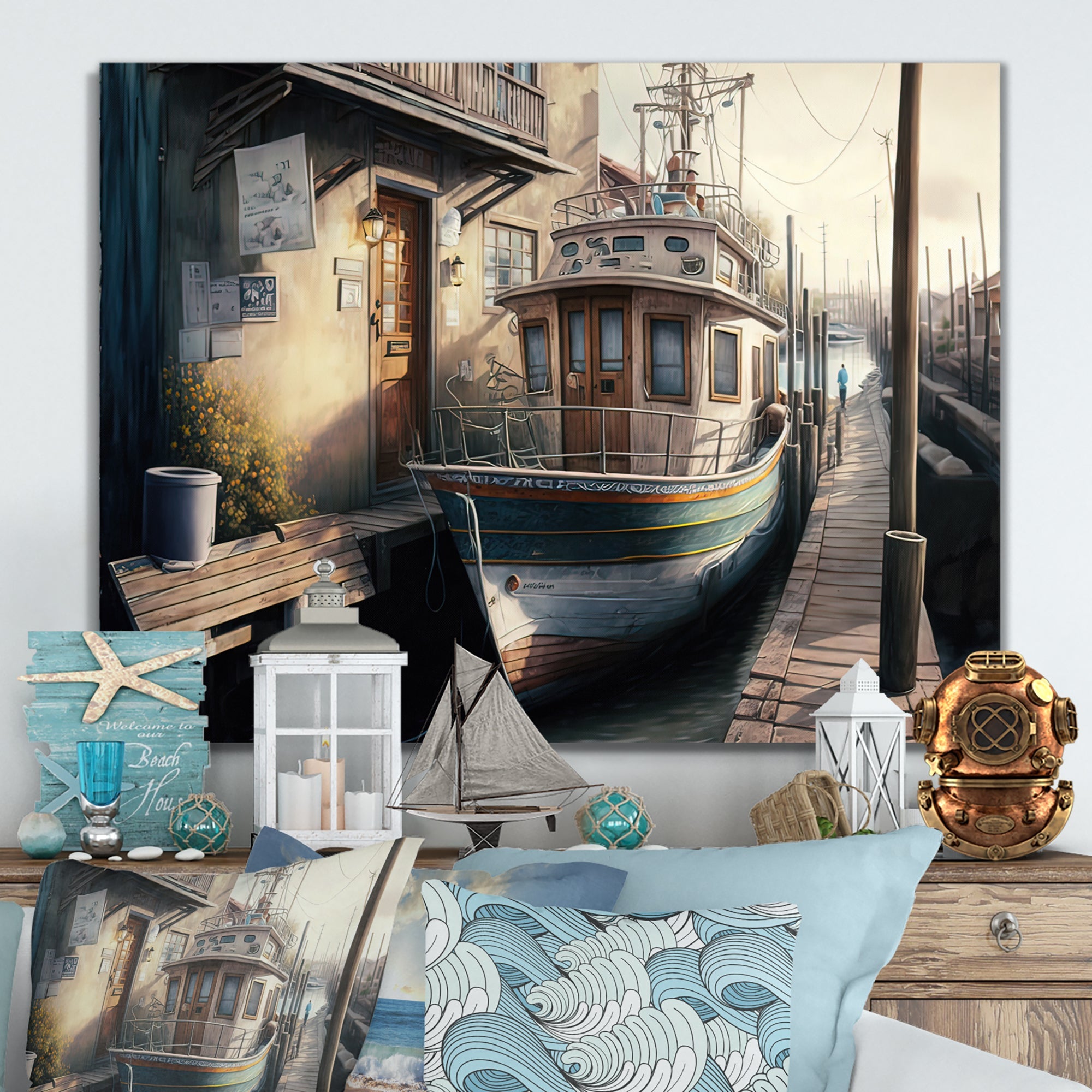 Rustic Port With A Fishing Boat IV