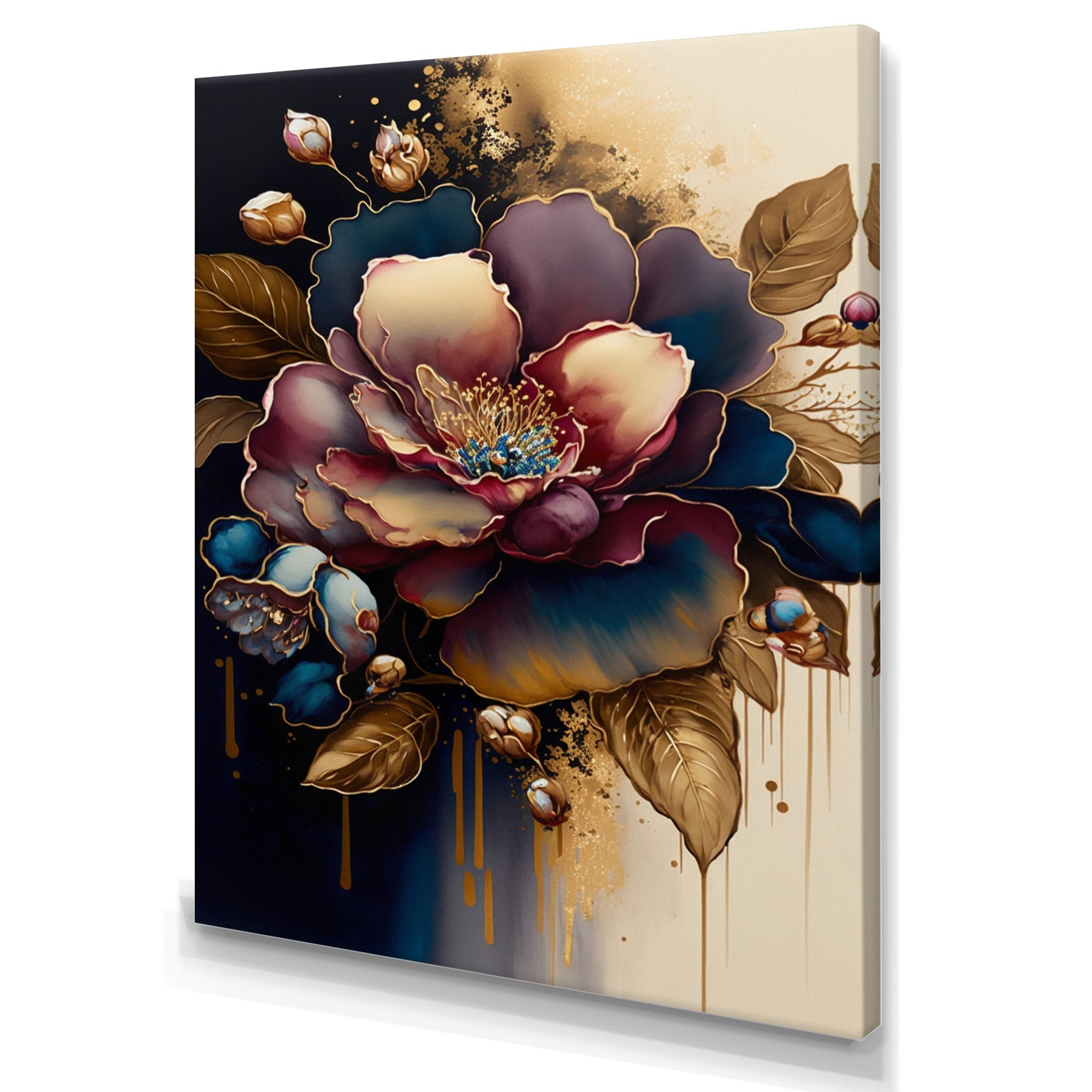 Red And Gold Camellia Floral Design I