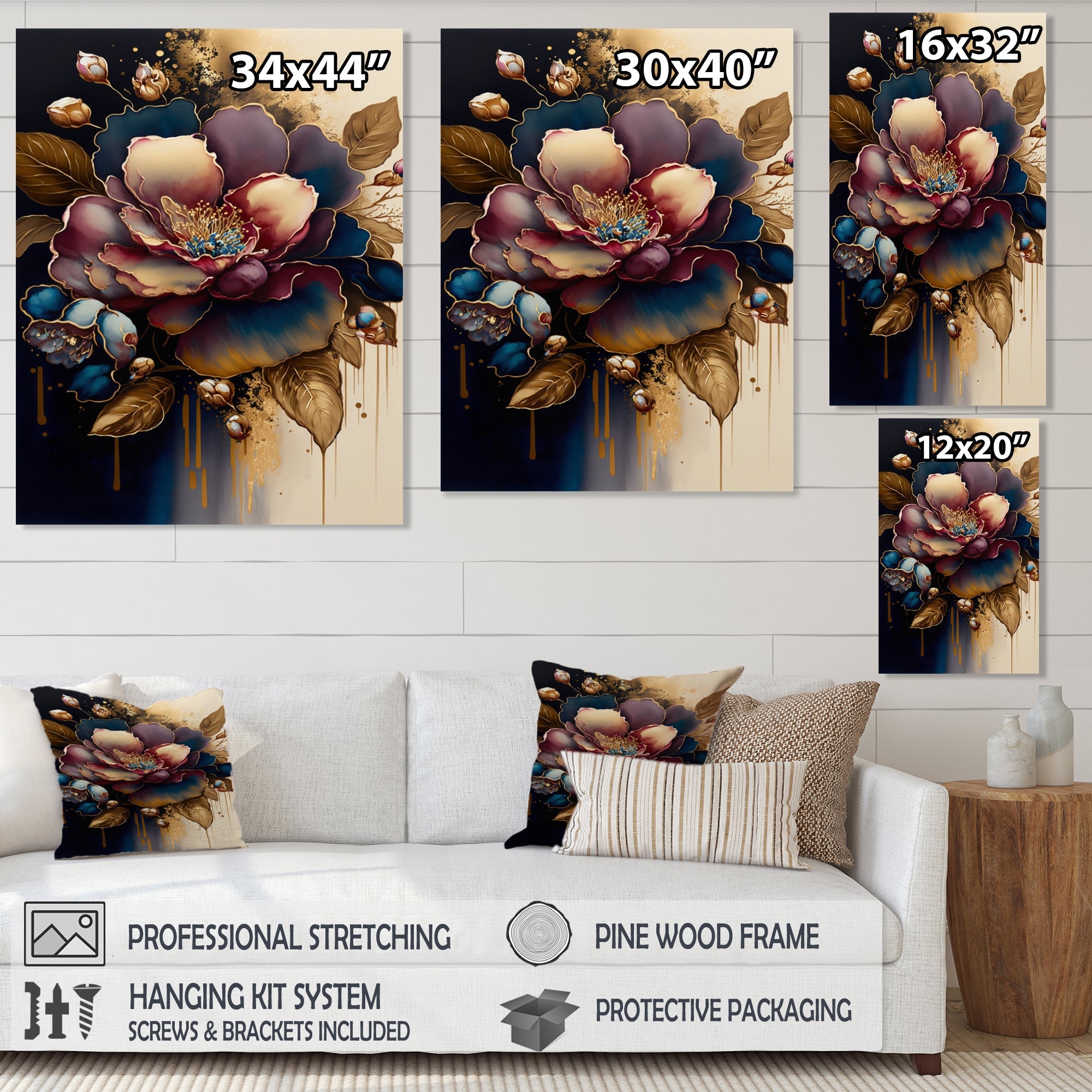 Red And Gold Camellia Floral Design I