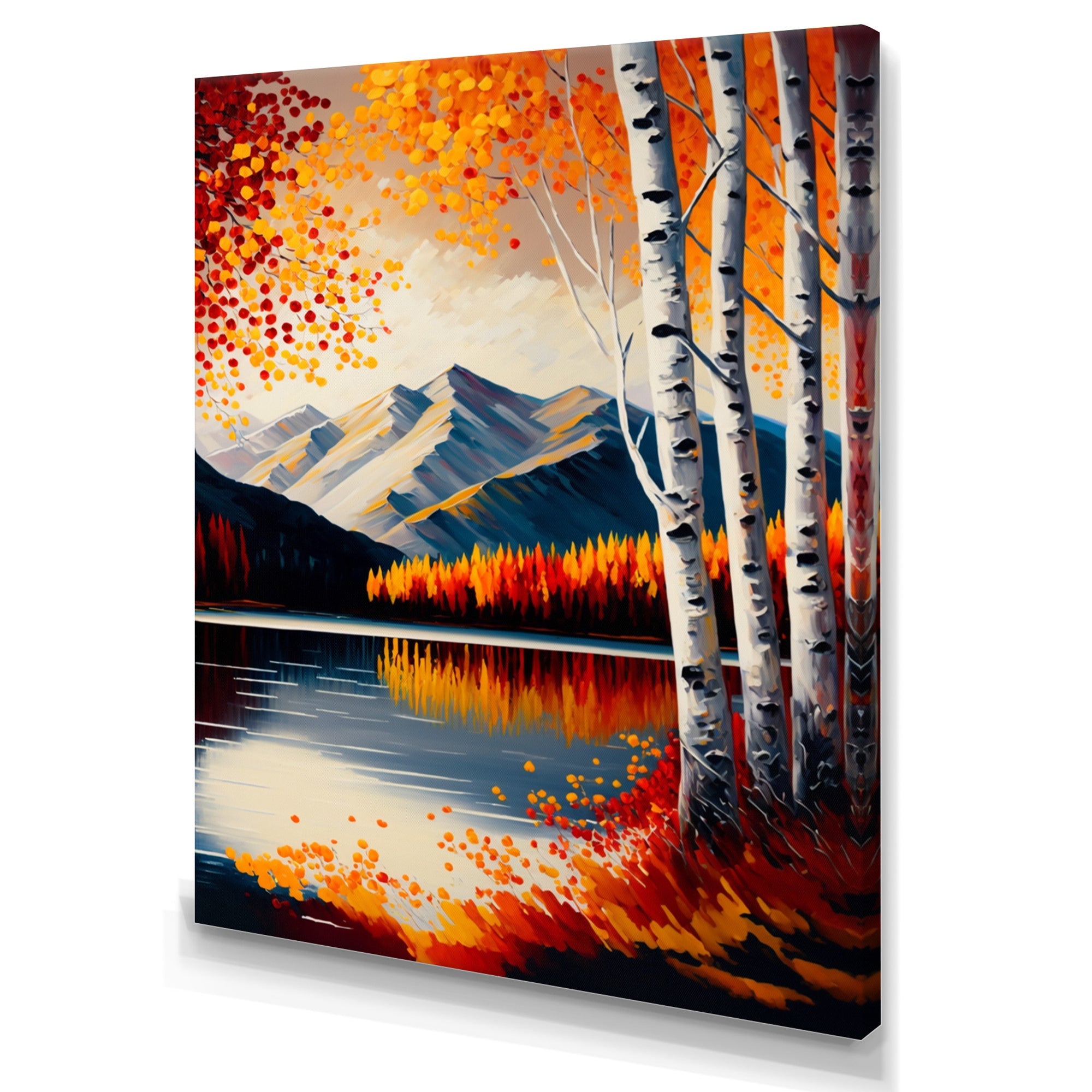 Red And Orange Birch Trees By The Lake V