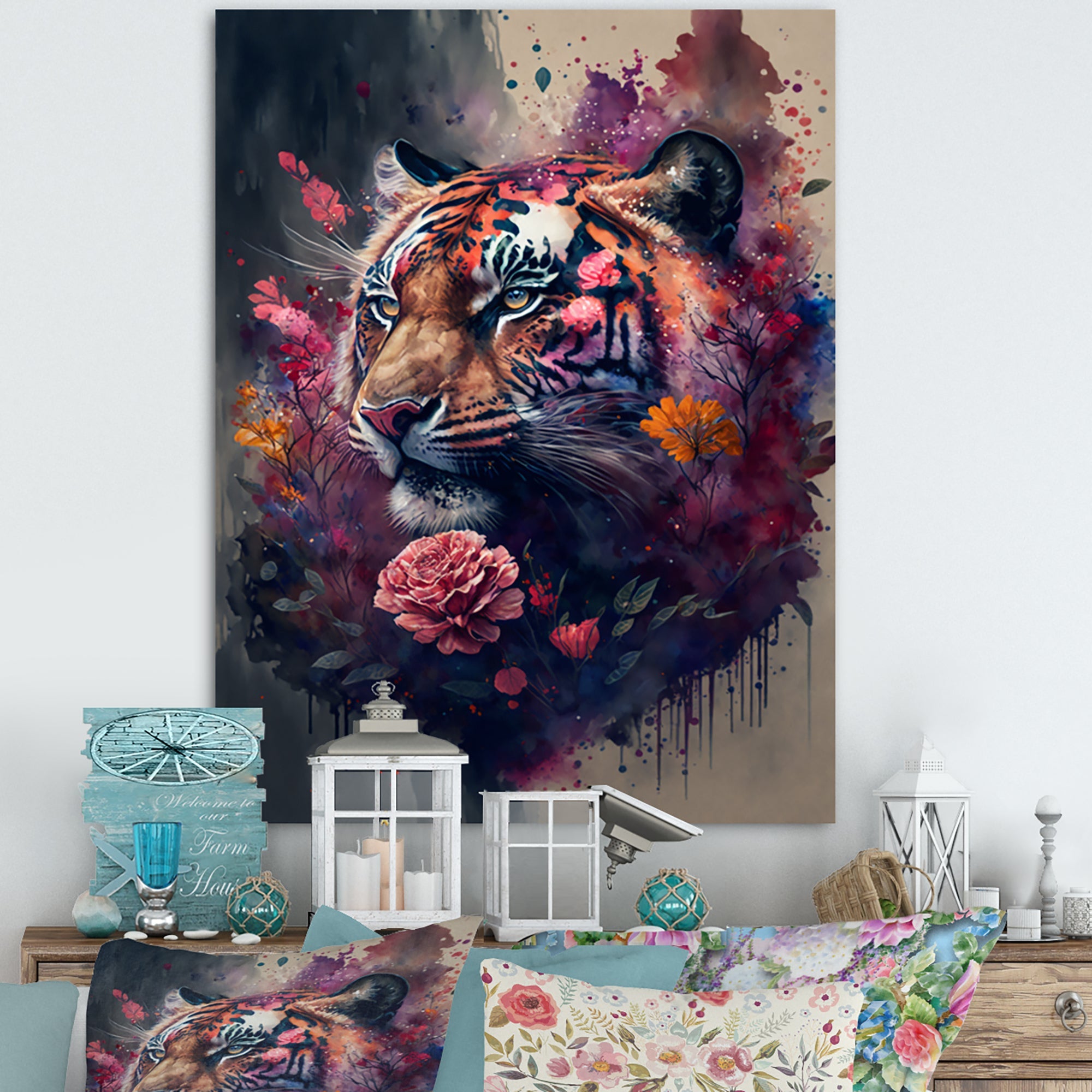 Cute Tiger Floral Art I