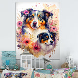 Cute Australian Shepherds Floral Art I
