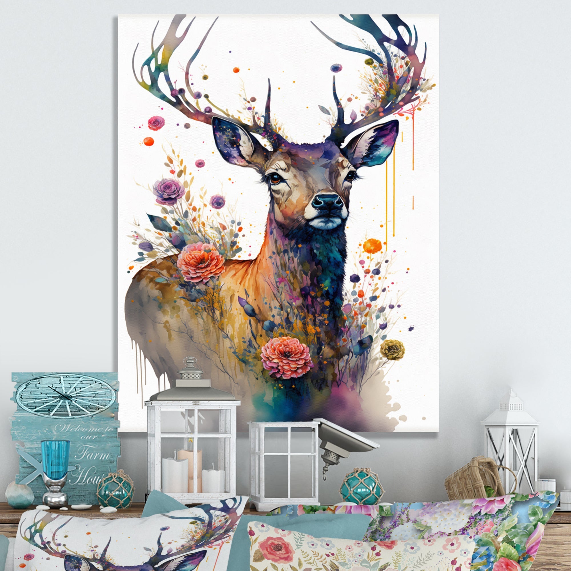Cute Deer Floral Art I