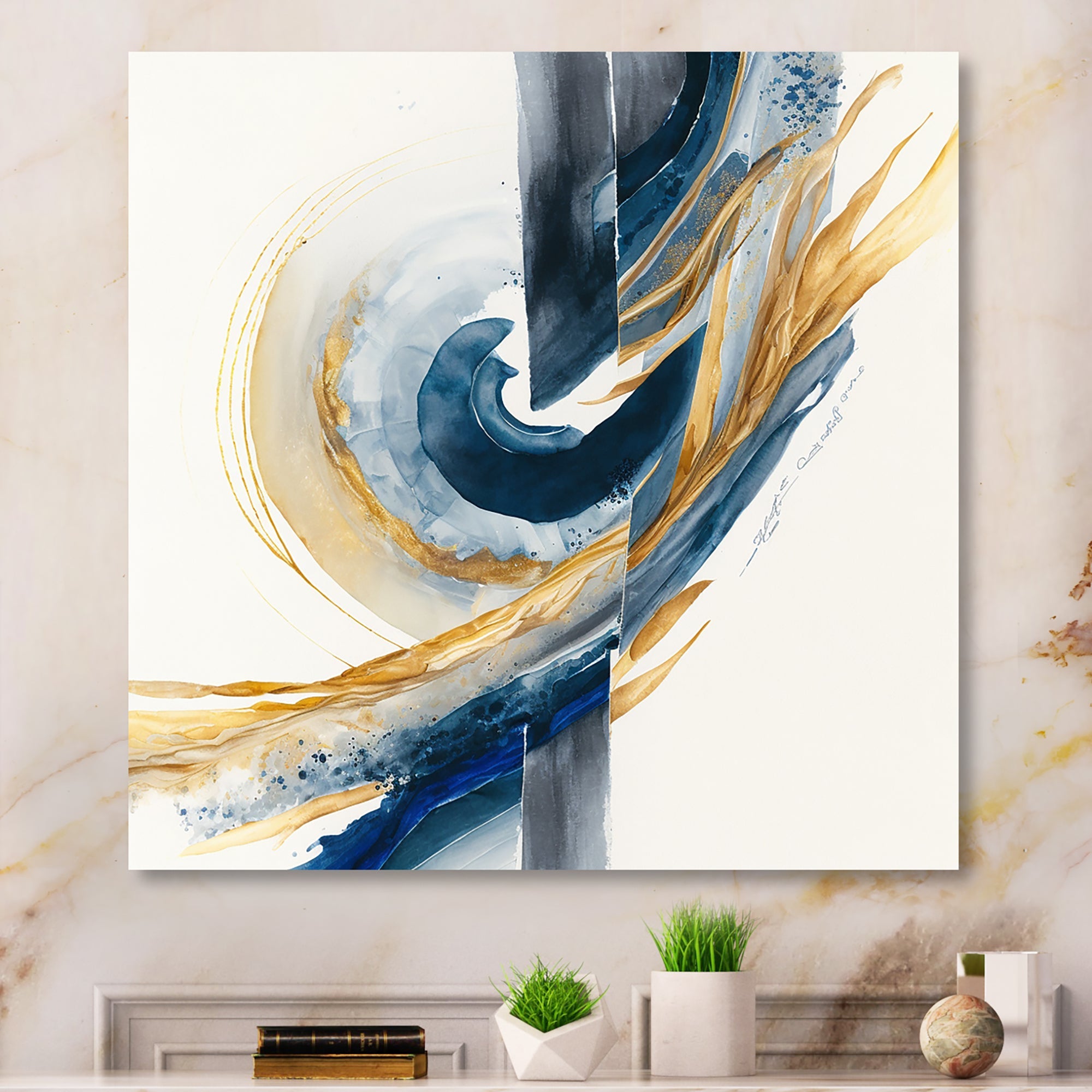 Blue And Gold Swirl Abstract V