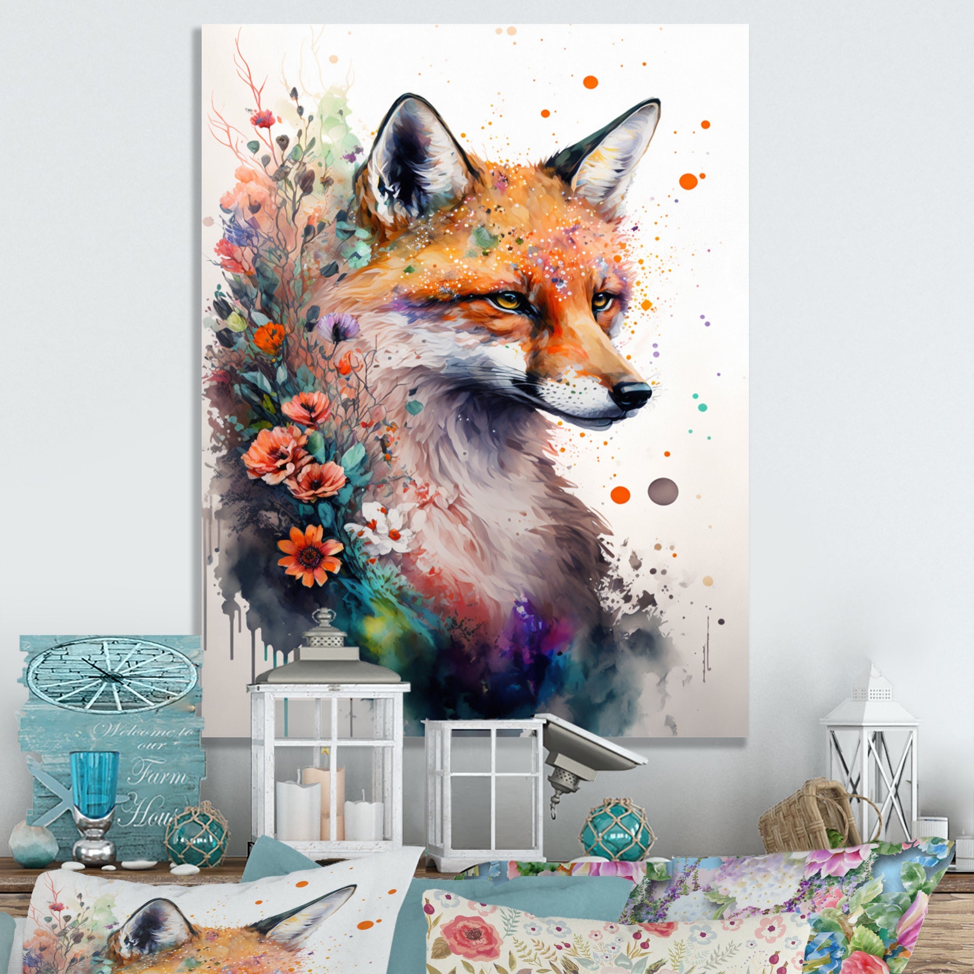 Cute Fox Floral Art I