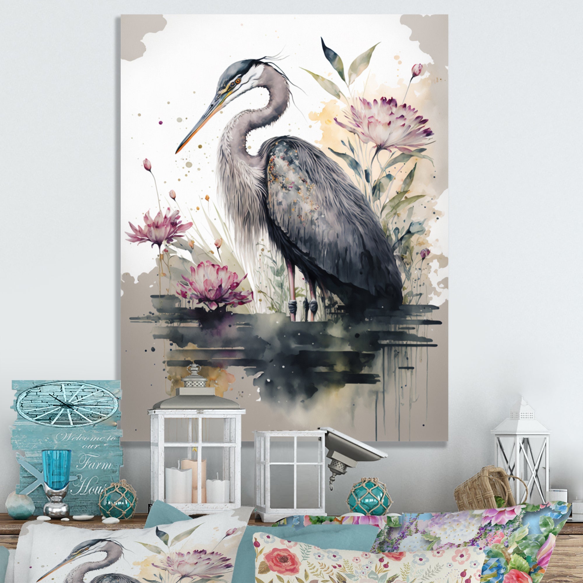 Cute Heron Floral Art III