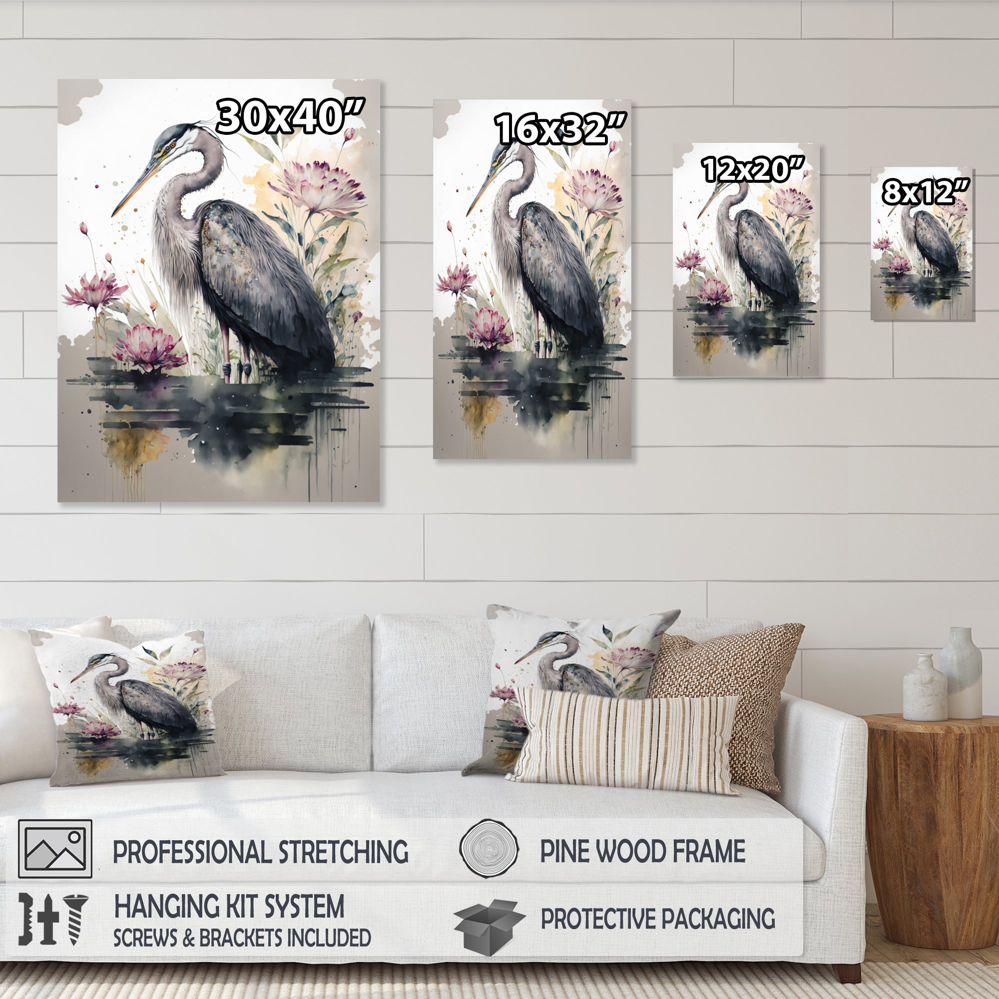Cute Heron Floral Art III