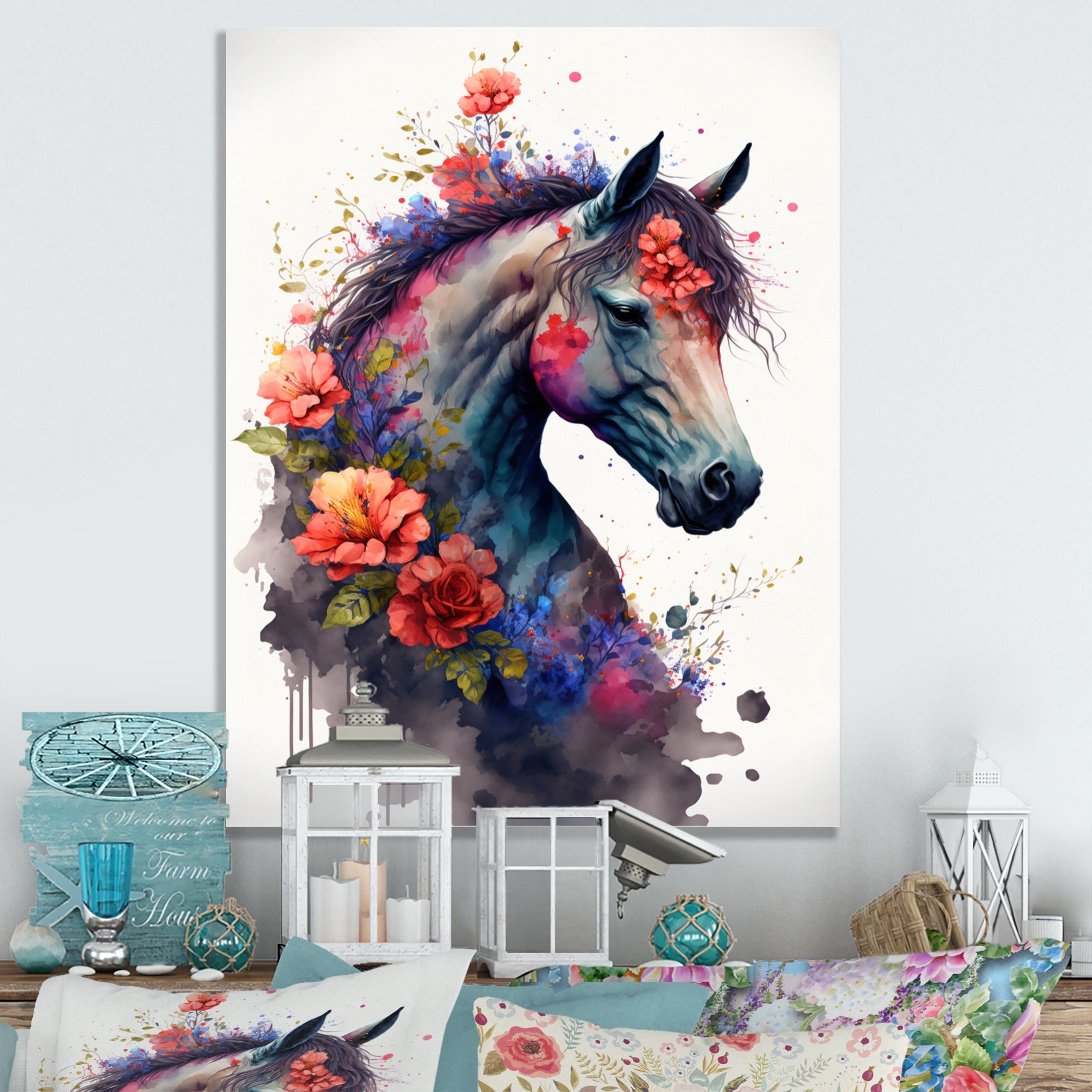 Cute Horse Floral Art I