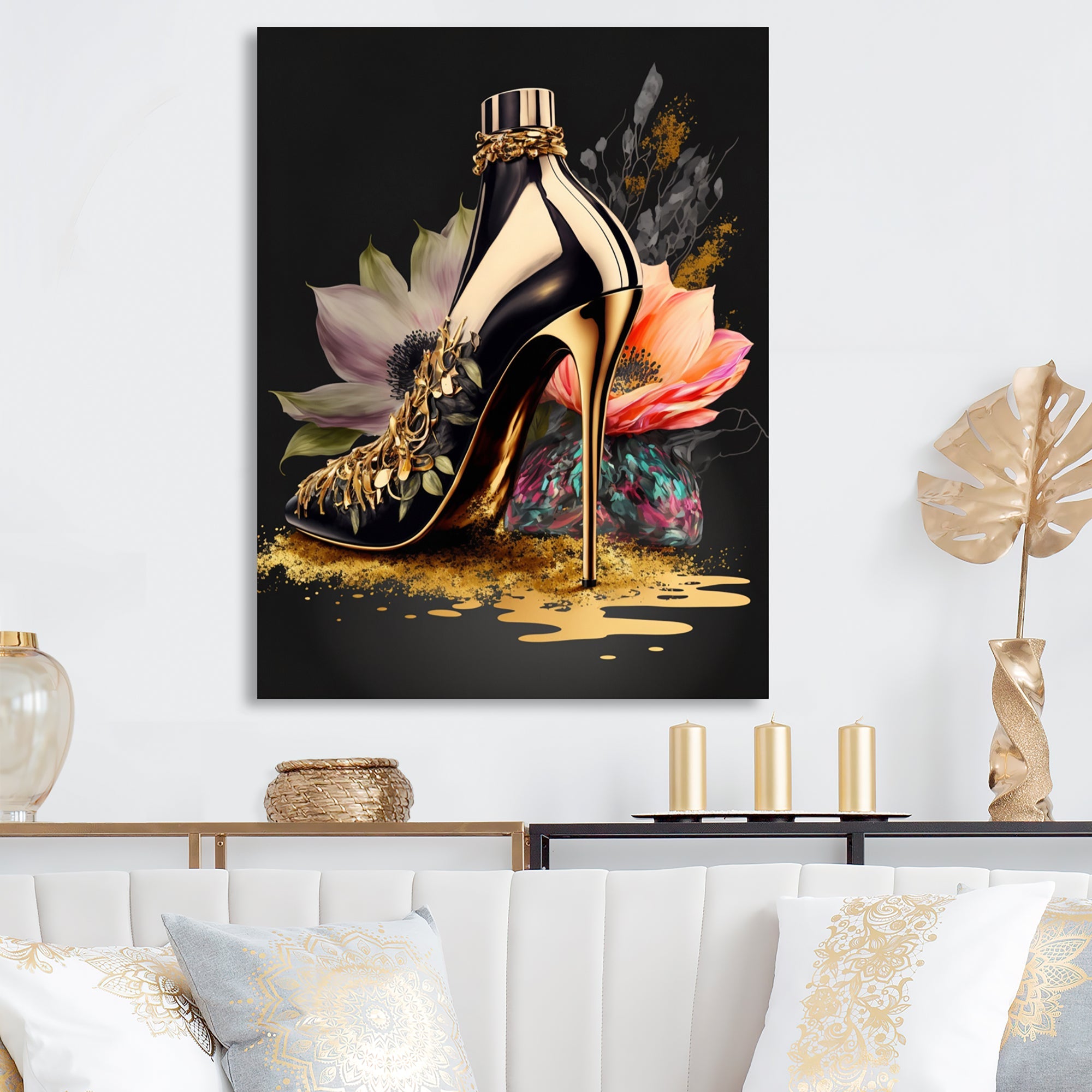 Black And Gold High Heel Shoe I