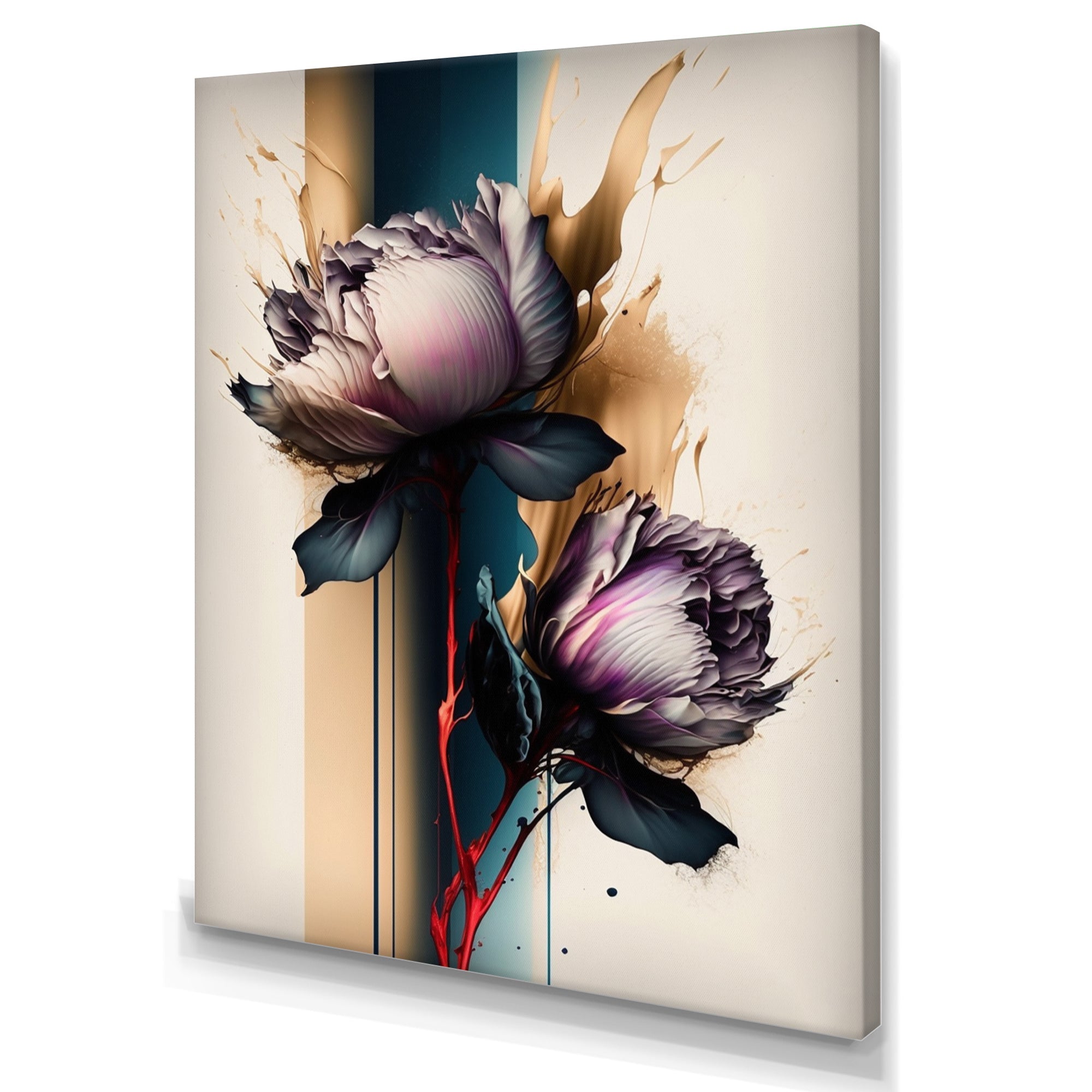 Red Peony Flower On Abstract Paint III