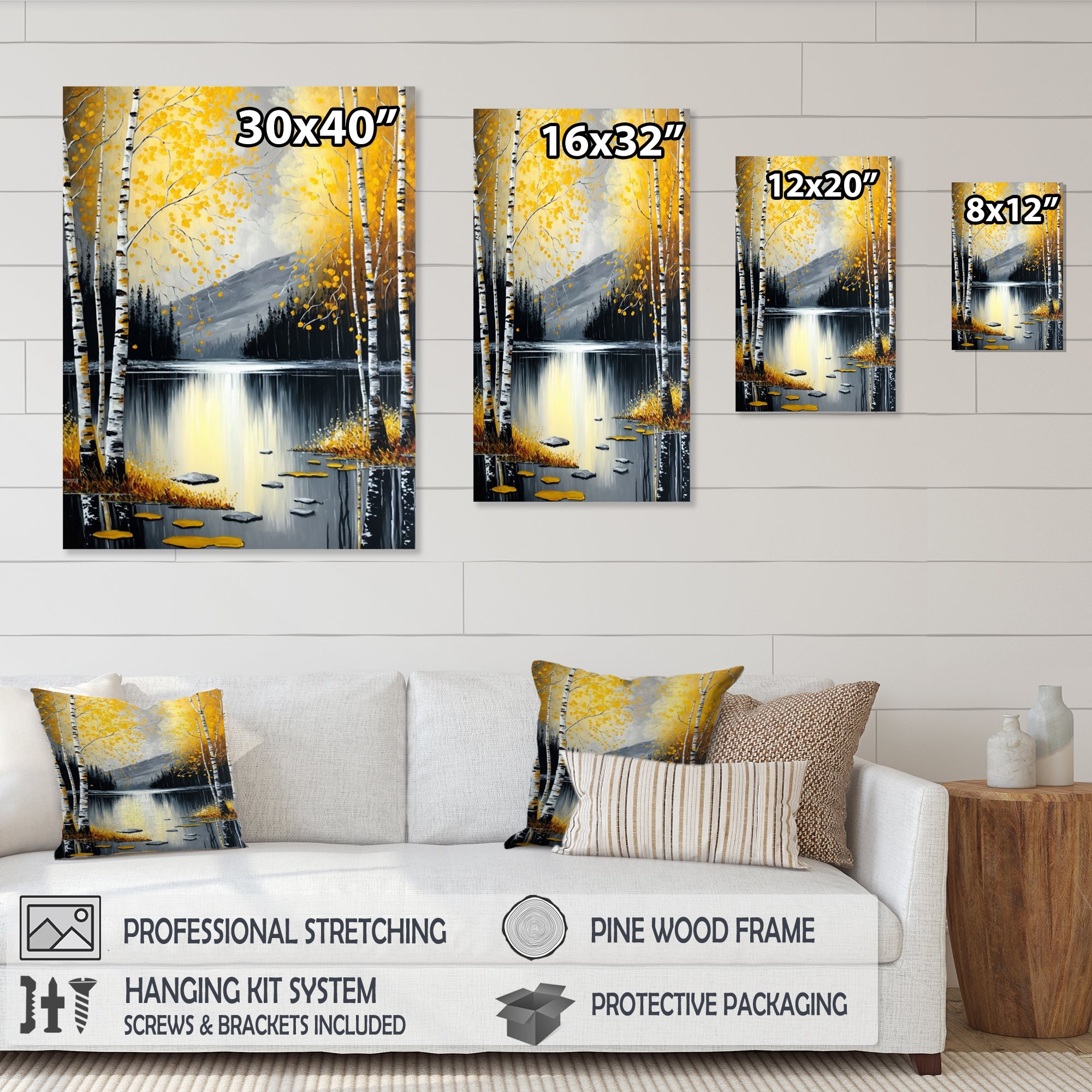 Monochrome Golden Birch Trees By The Lake I