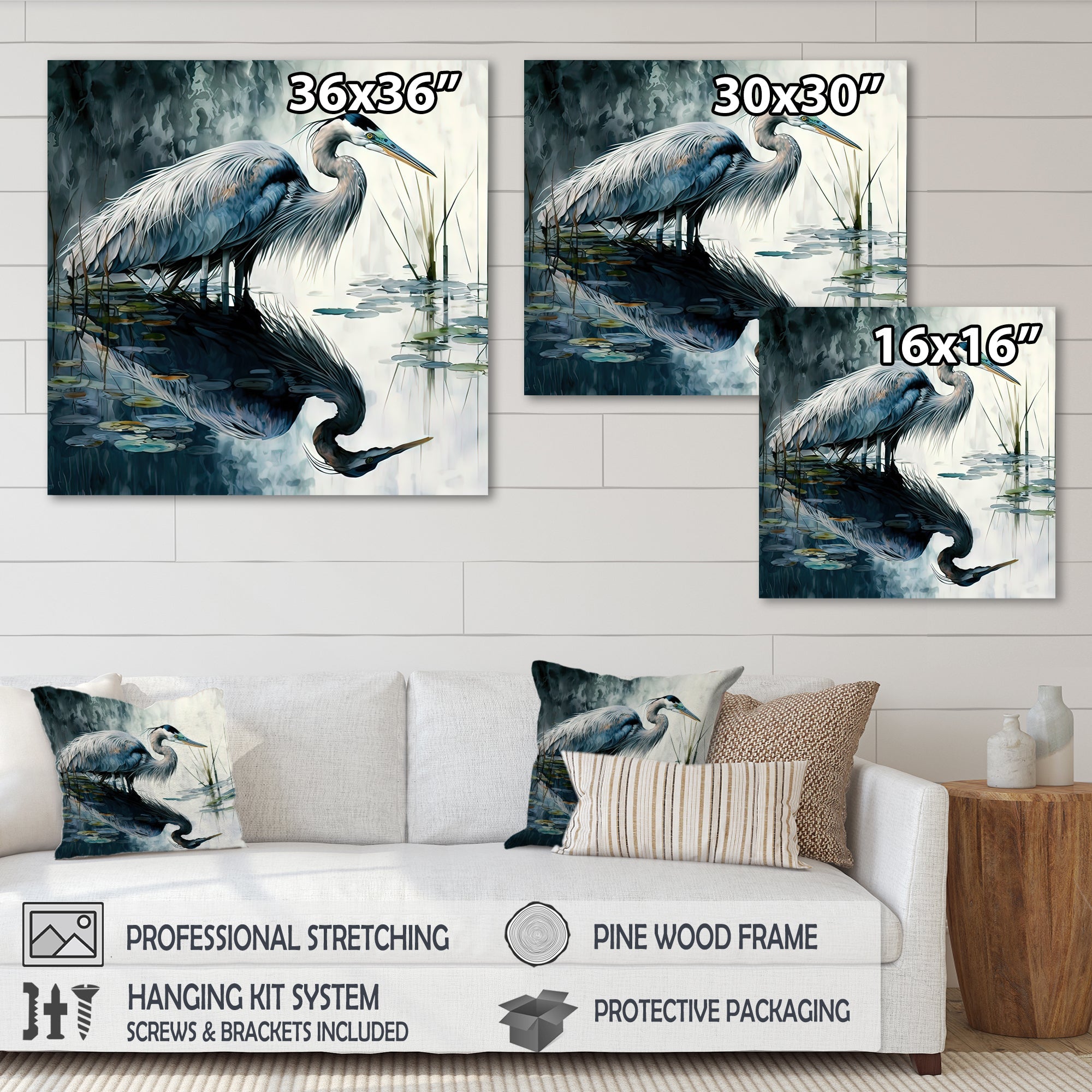 Cute Heron In A Lake Floral Art IV