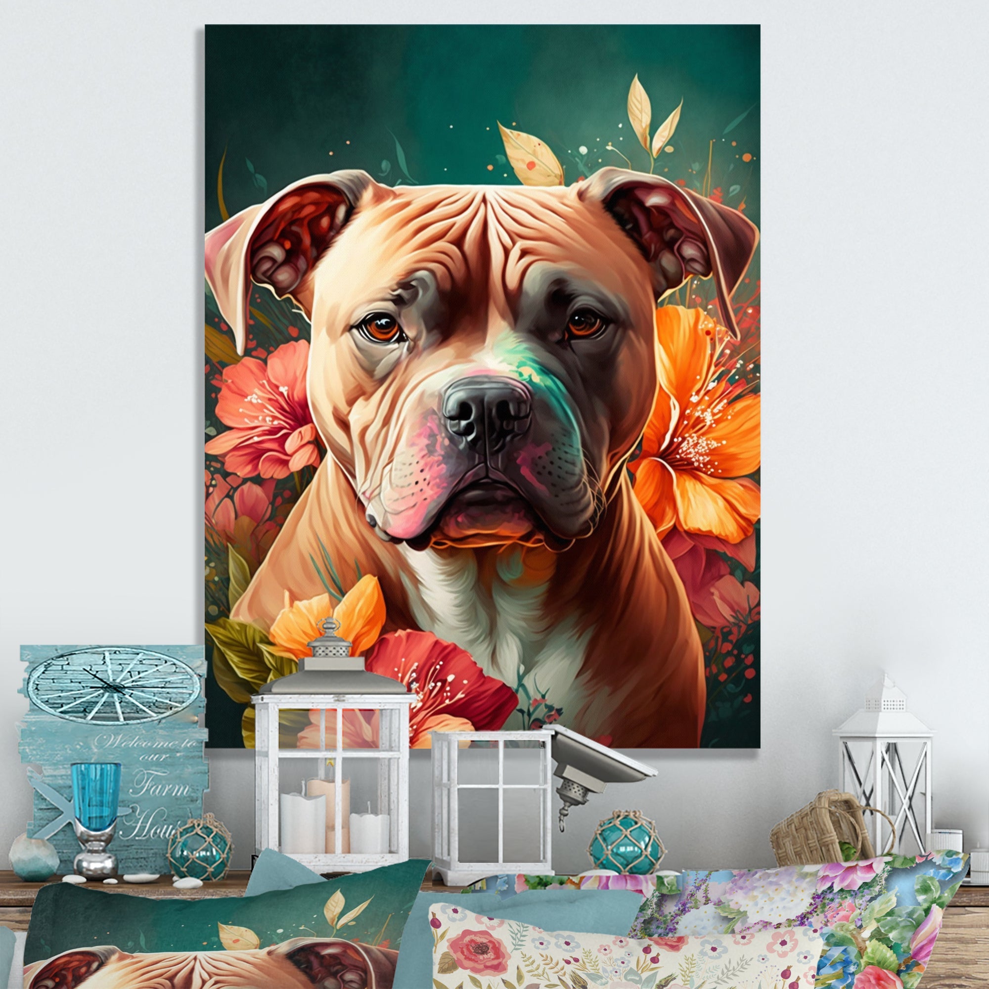 Cute Pitbul Floral Art I