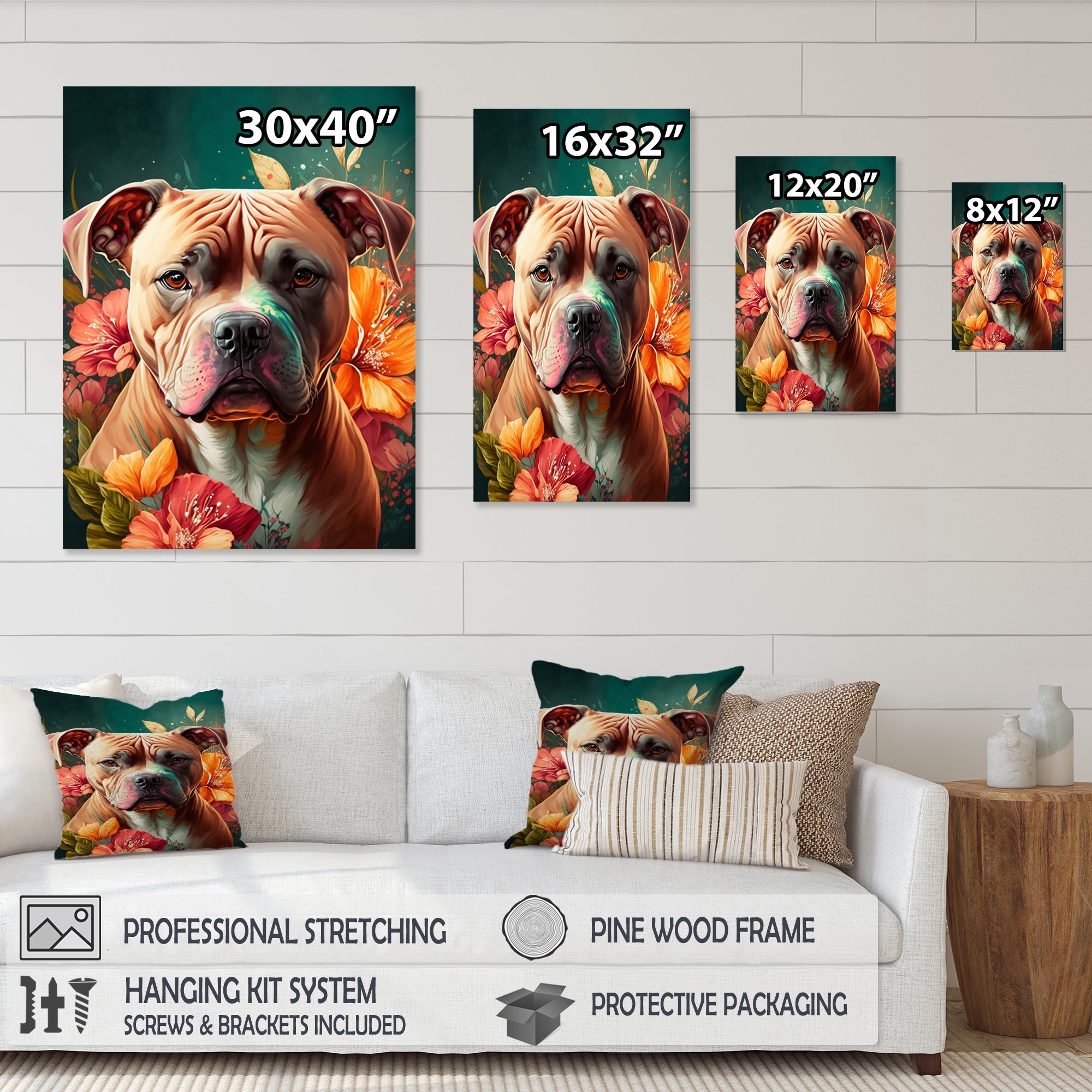 Cute Pitbul Floral Art I