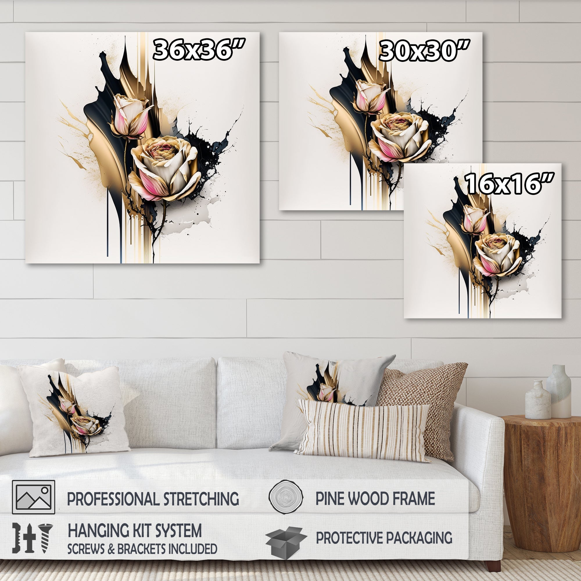 Roses Flow Flower On Golden Beige Paint VI