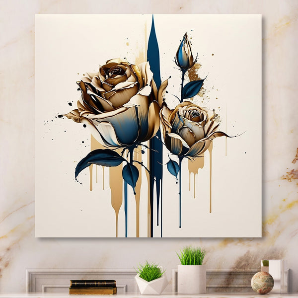 Roses Flow Flower On Golden Beige Paint VIII – Designart | Wall Art