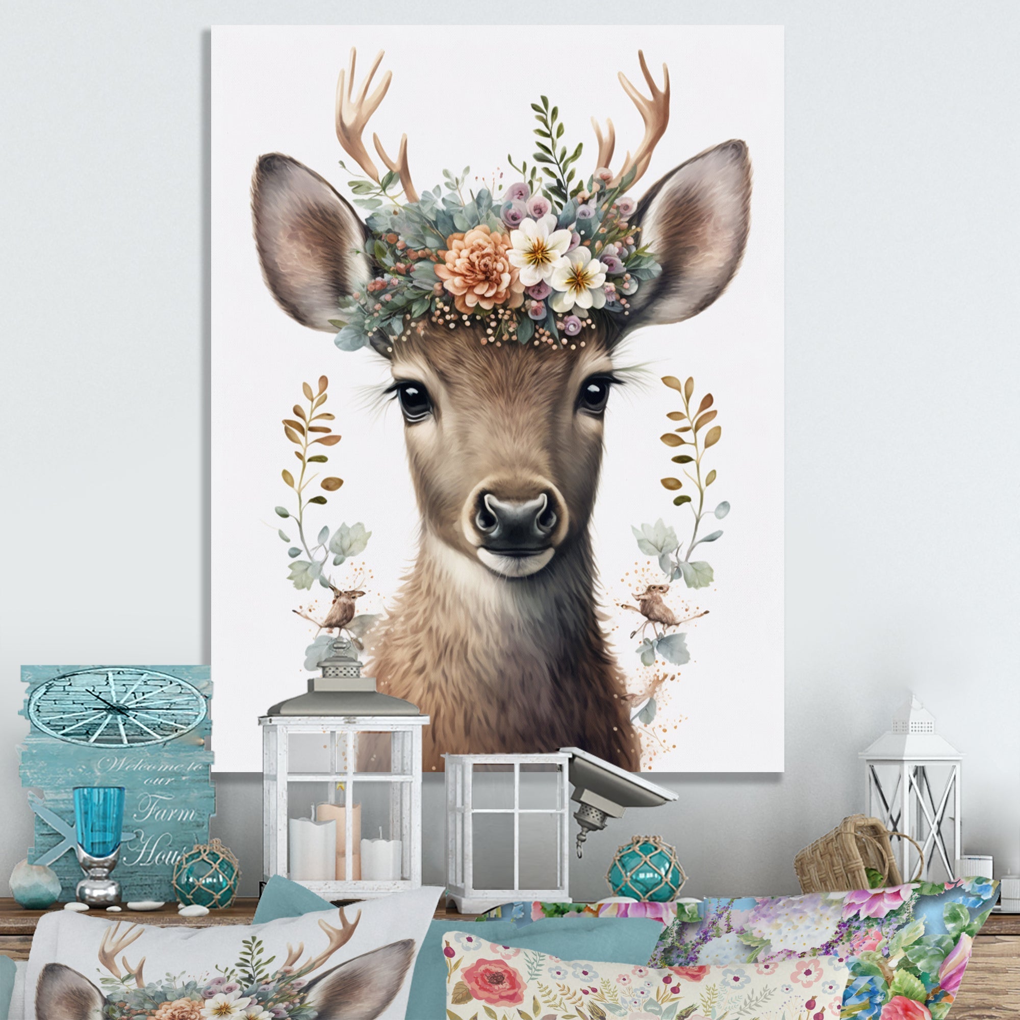 Cute Baby Caribou With Floral Crown I