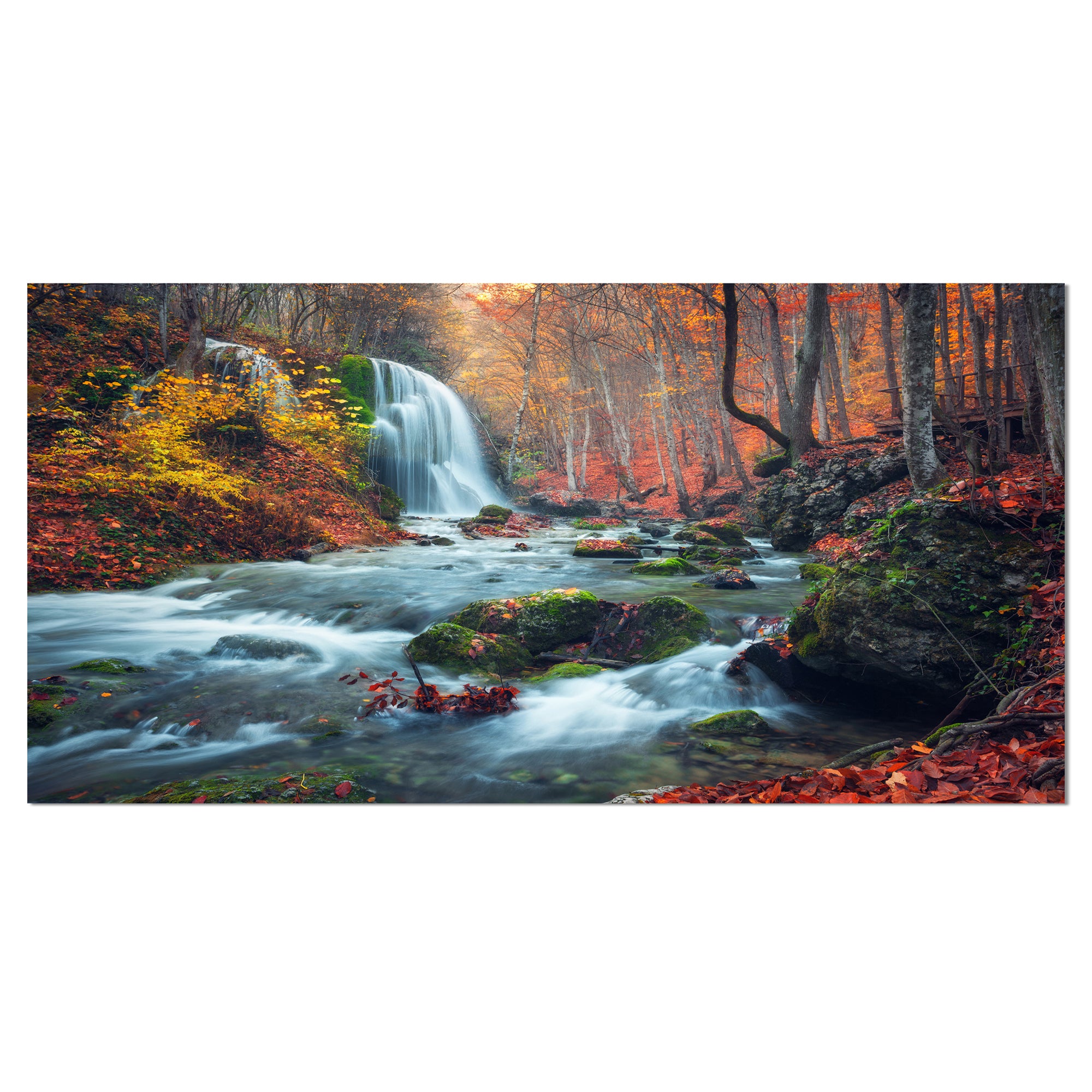 Autumn Mountain Waterfall Long View Wall Art