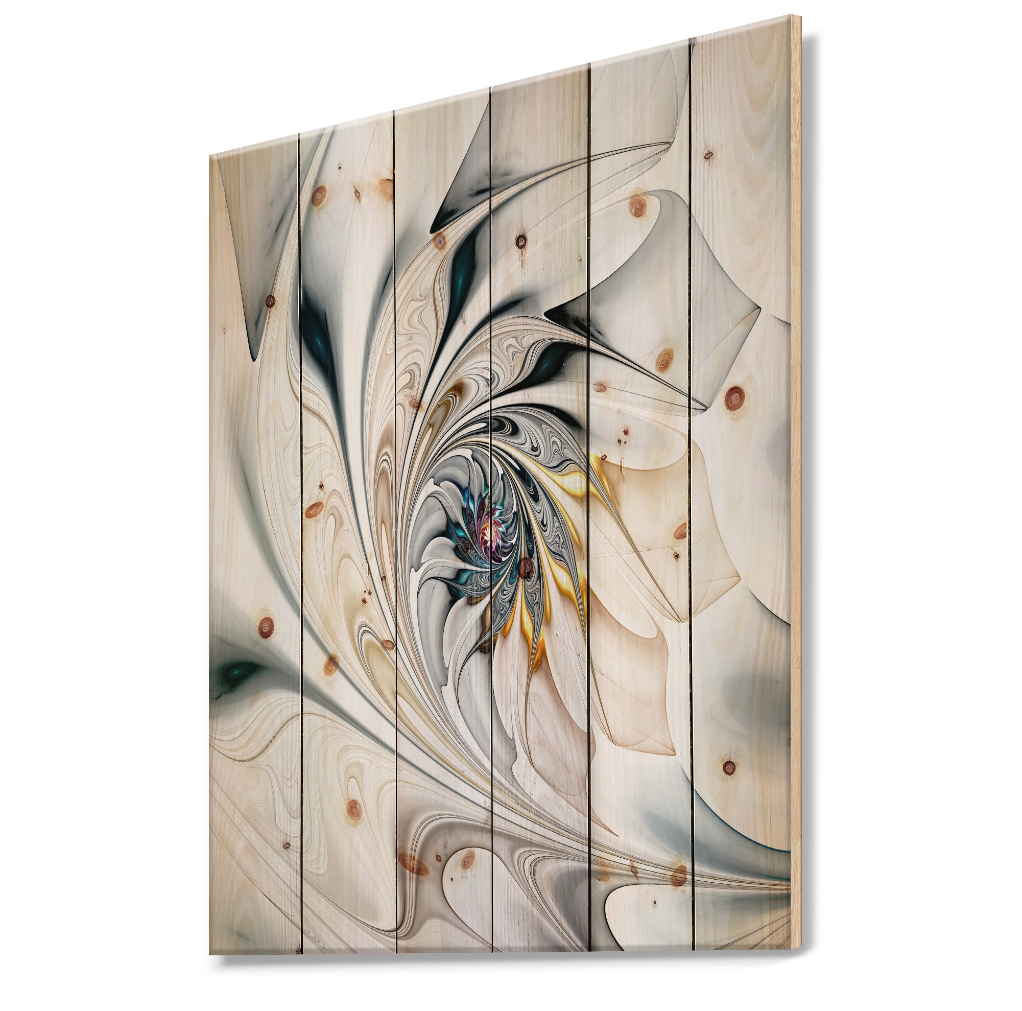 White Stained Glass Floral Art - Floral Print on Natural Pine Wood - 15x20