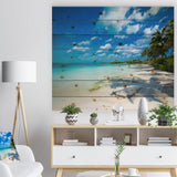 Tropical Beach with Palm Shadows - Seashore Print on Natural Pine Wood - 20x15