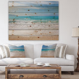 White Waves Kissing Beach Sand - Seashore Print on Natural Pine Wood - 20x15