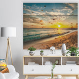 White Beach in Island of Barbados - Modern Seascape Print on Natural Pine Wood - 20x15