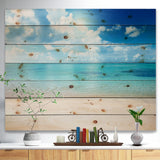 Sand of Beach in Blue Caribbean Sea - Modern Seascape Print on Natural Pine Wood - 20x15