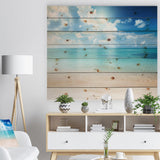 Sand of Beach in Blue Caribbean Sea - Modern Seascape Print on Natural Pine Wood - 20x15