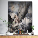 Angel Resting By Crashing Waves - Abstract Print on Natural Pine Wood - 15x20