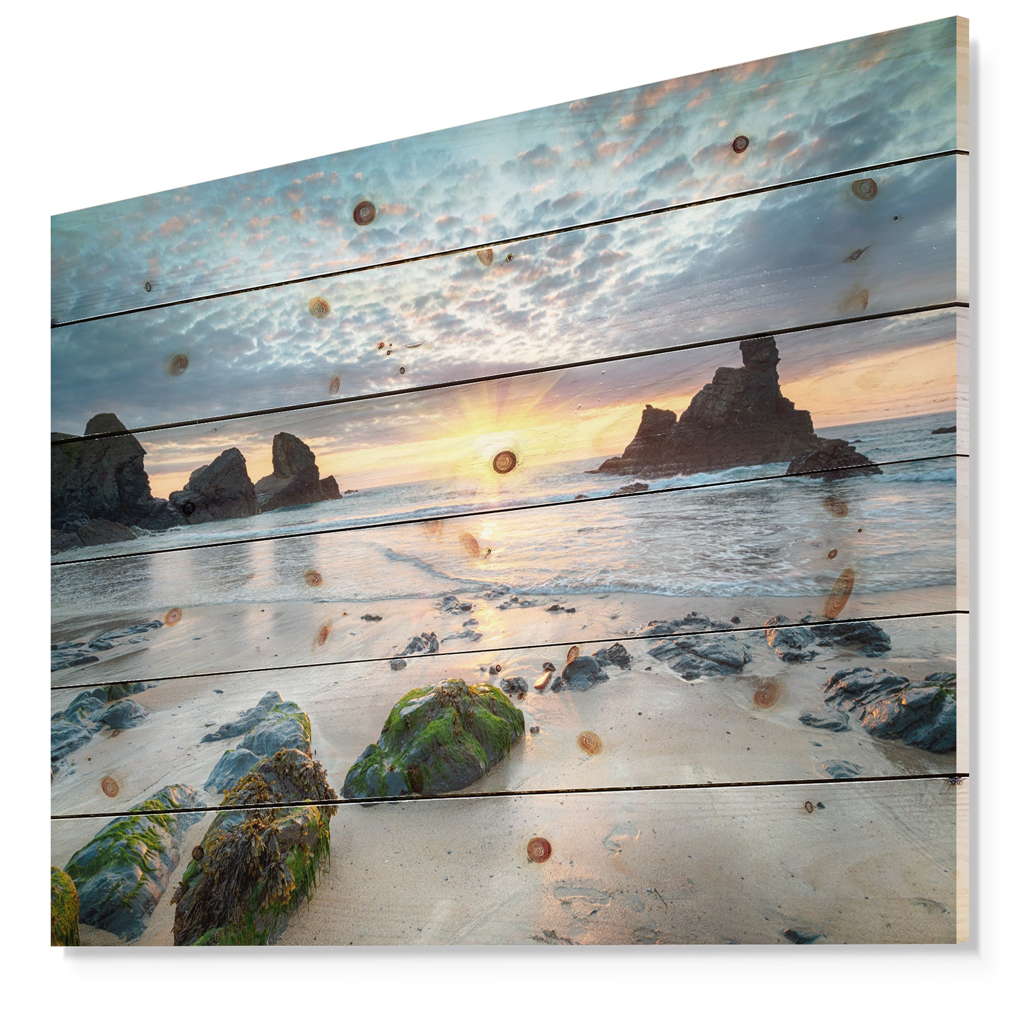 Beautiful Porthcothan Bay - Seashore Print on Natural Pine Wood - 20x15