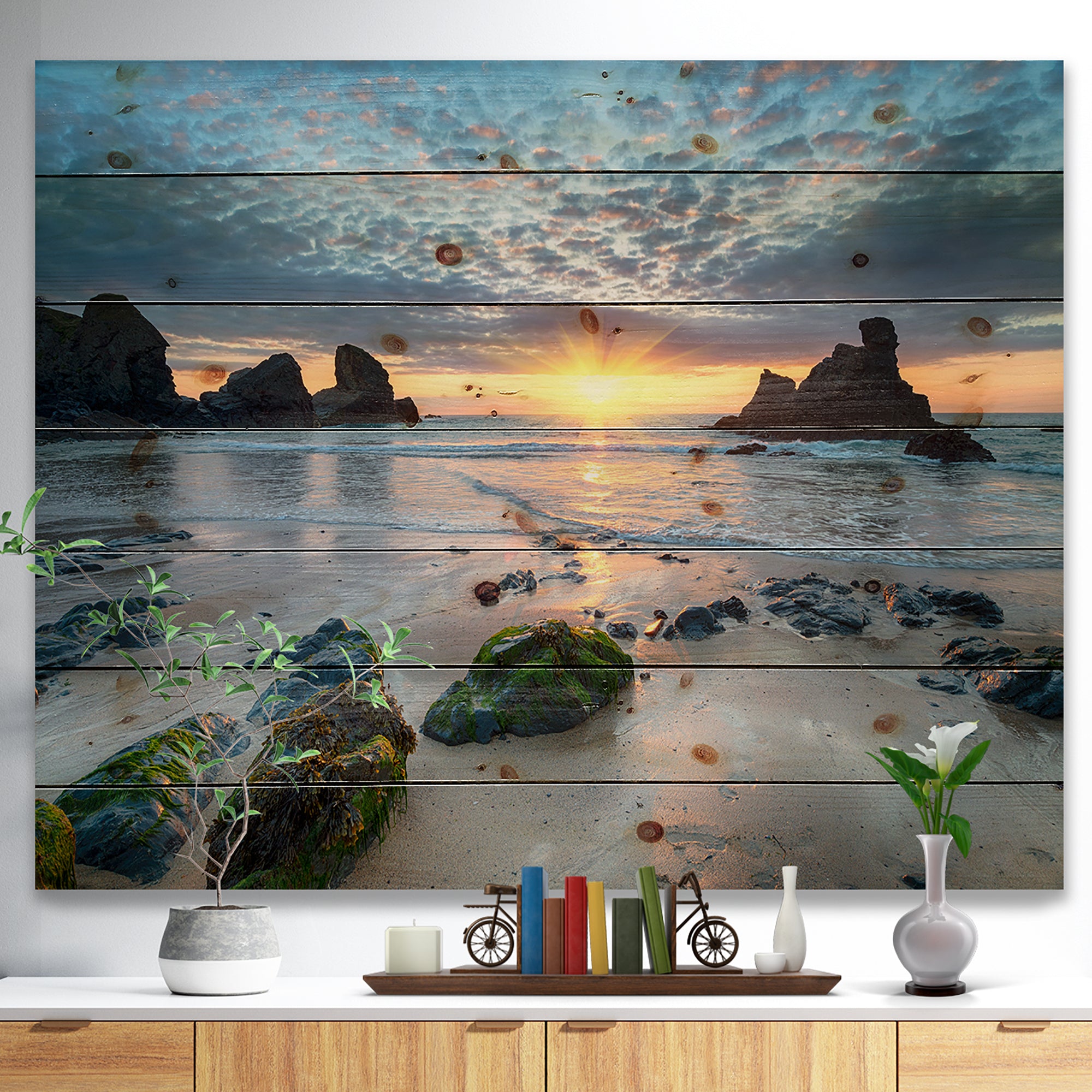 Beautiful Porthcothan Bay - Seashore Print on Natural Pine Wood - 20x15