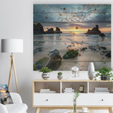 Beautiful Porthcothan Bay - Seashore Print on Natural Pine Wood - 20x15