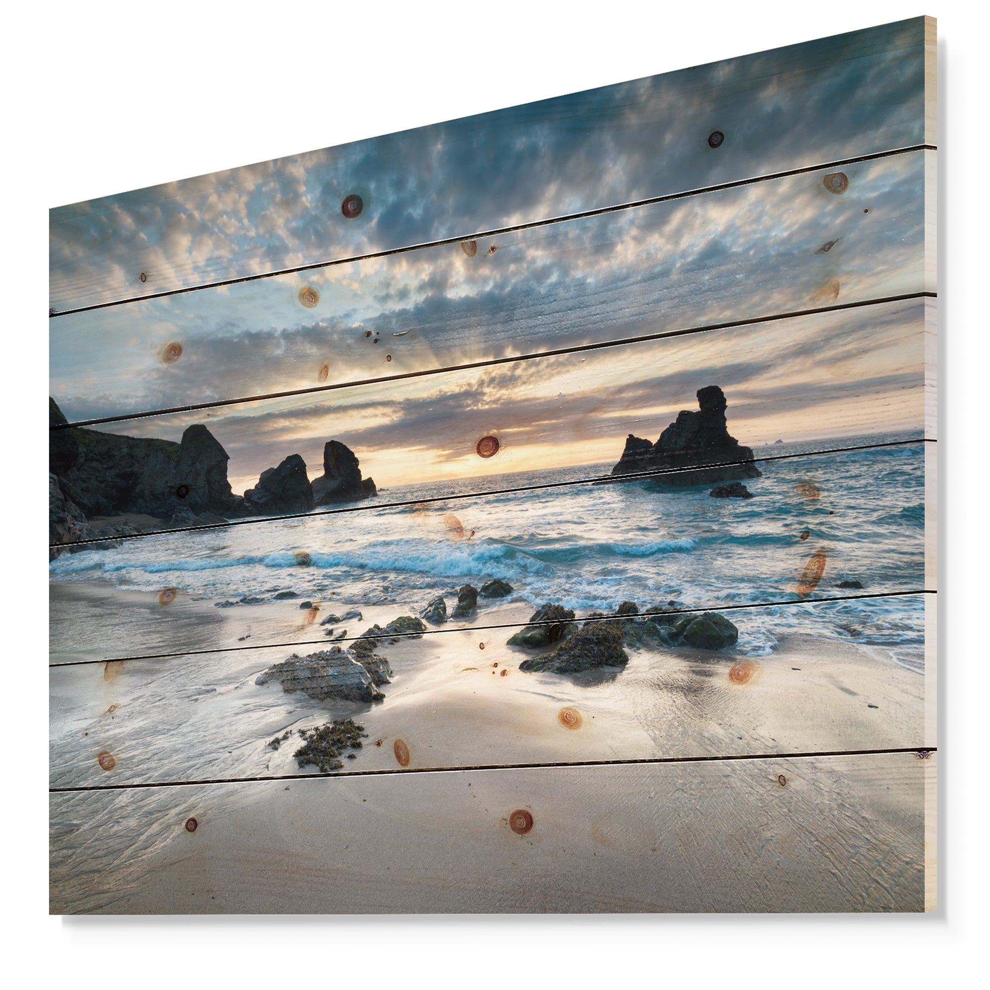 Beautiful Porthcothan Bay - Seashore Print on Natural Pine Wood - 20x15