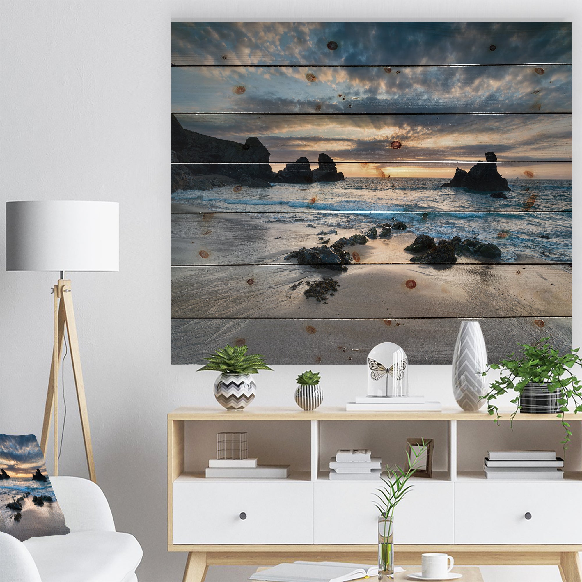 Beautiful Porthcothan Bay - Seashore Print on Natural Pine Wood - 20x15