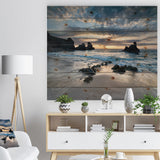 Beautiful Porthcothan Bay - Seashore Print on Natural Pine Wood - 20x15