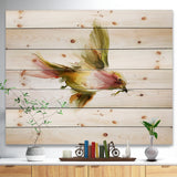 Nice Flight of Lovely Green Bird - Animal Print on Natural Pine Wood - 20x15