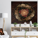 Dark Gold Red Fractal Flower Pattern - Floral Print on Natural Pine Wood - 20x15
