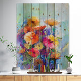 Abstract Floral Watercolor Painting - Floral Print on Natural Pine Wood - 15x20
