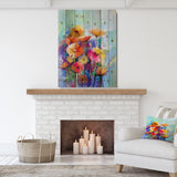 Abstract Floral Watercolor Painting - Floral Print on Natural Pine Wood - 15x20