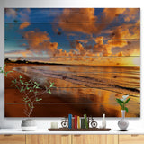 Colorful Sunset on the Beach - Landscape Print on Natural Pine Wood - 20x15