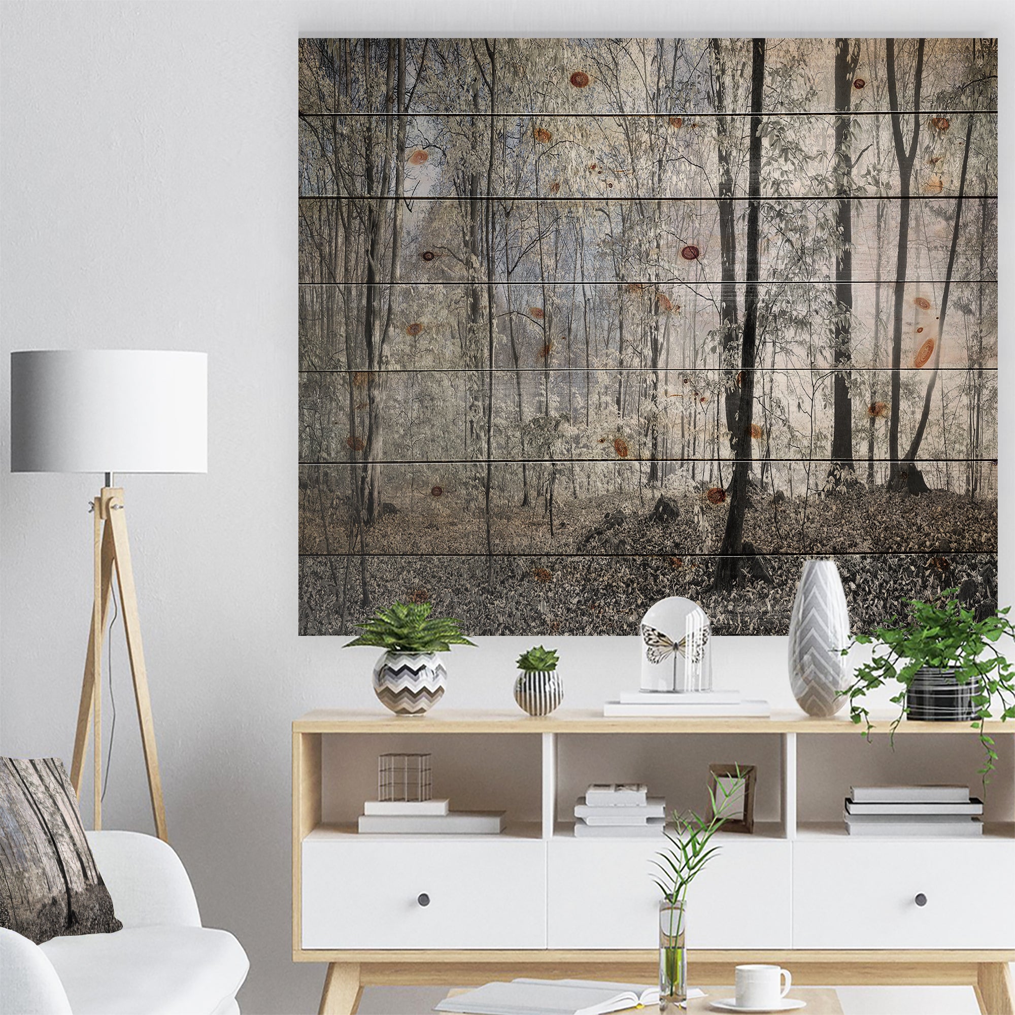 Dark Morning in Forest Panorama - Landscape Print on Natural Pine Wood - 20x15