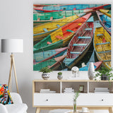 Rowing Boats on the Lake in Pokhara - Boat Print on Natural Pine Wood - 20x15